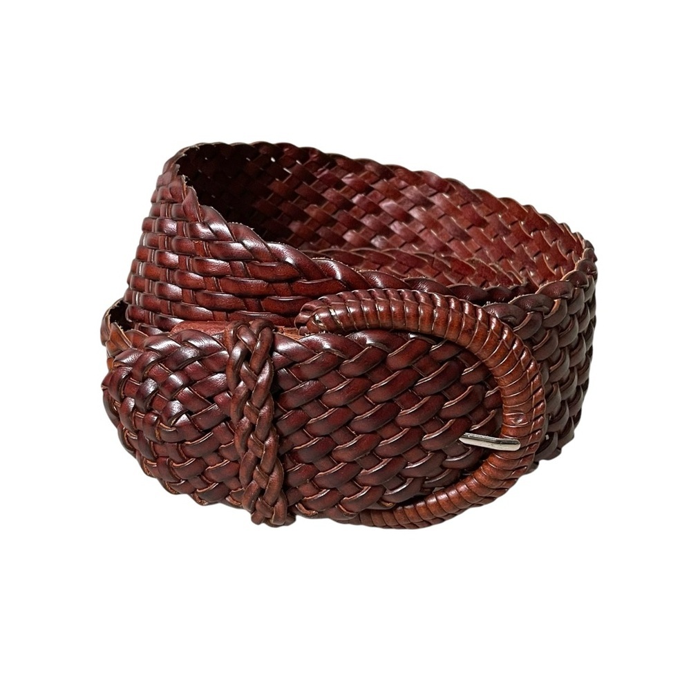 VERA PELLE Italy Brown Leather Woven Braided Wide Belt